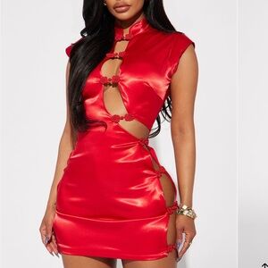 Fashion Nova Red Satin Cut-Out Mini Dress